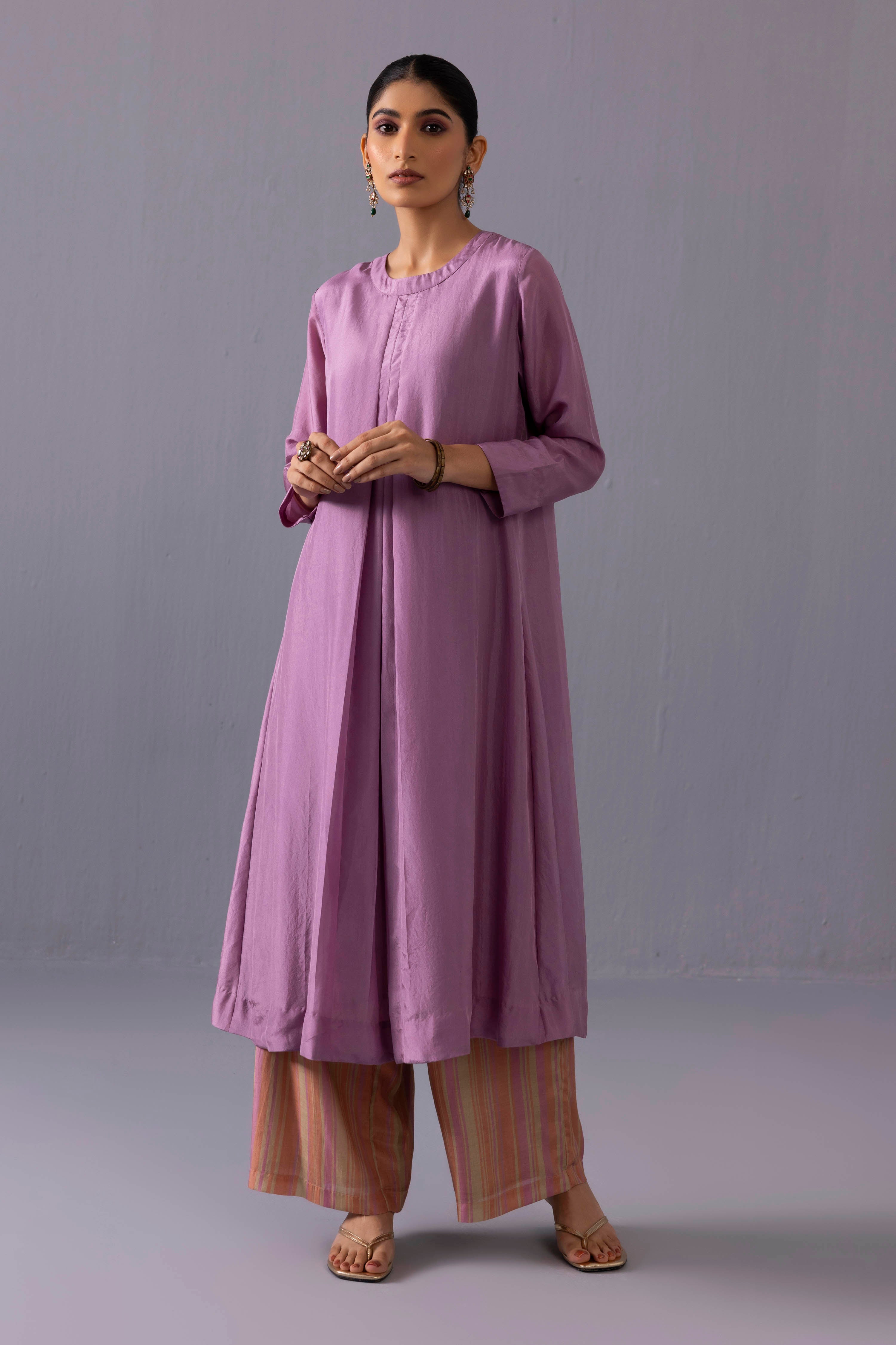Maya Navy Handwoven Striped Flared Kurta main image 0