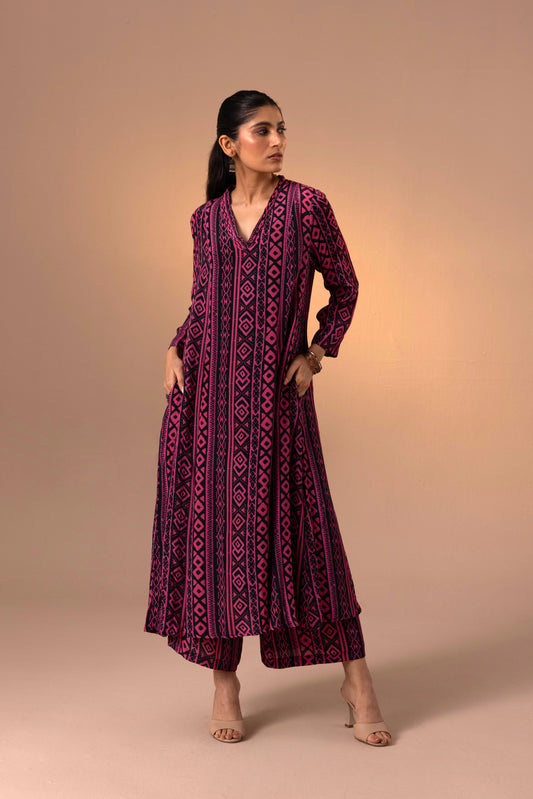 Thea Kurta Set - Black Pink