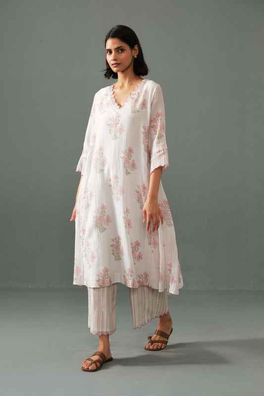 Sagarika Block Print kurta set Pink