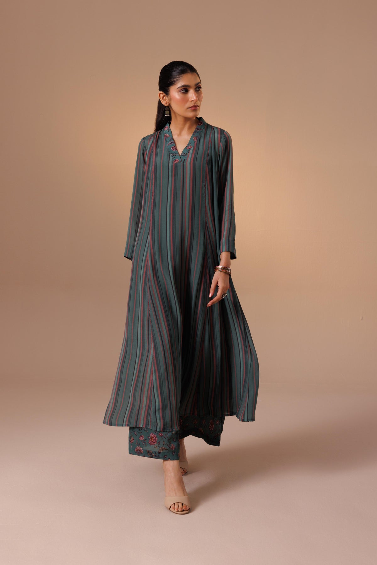 Thea Kurta Set Green Stripes