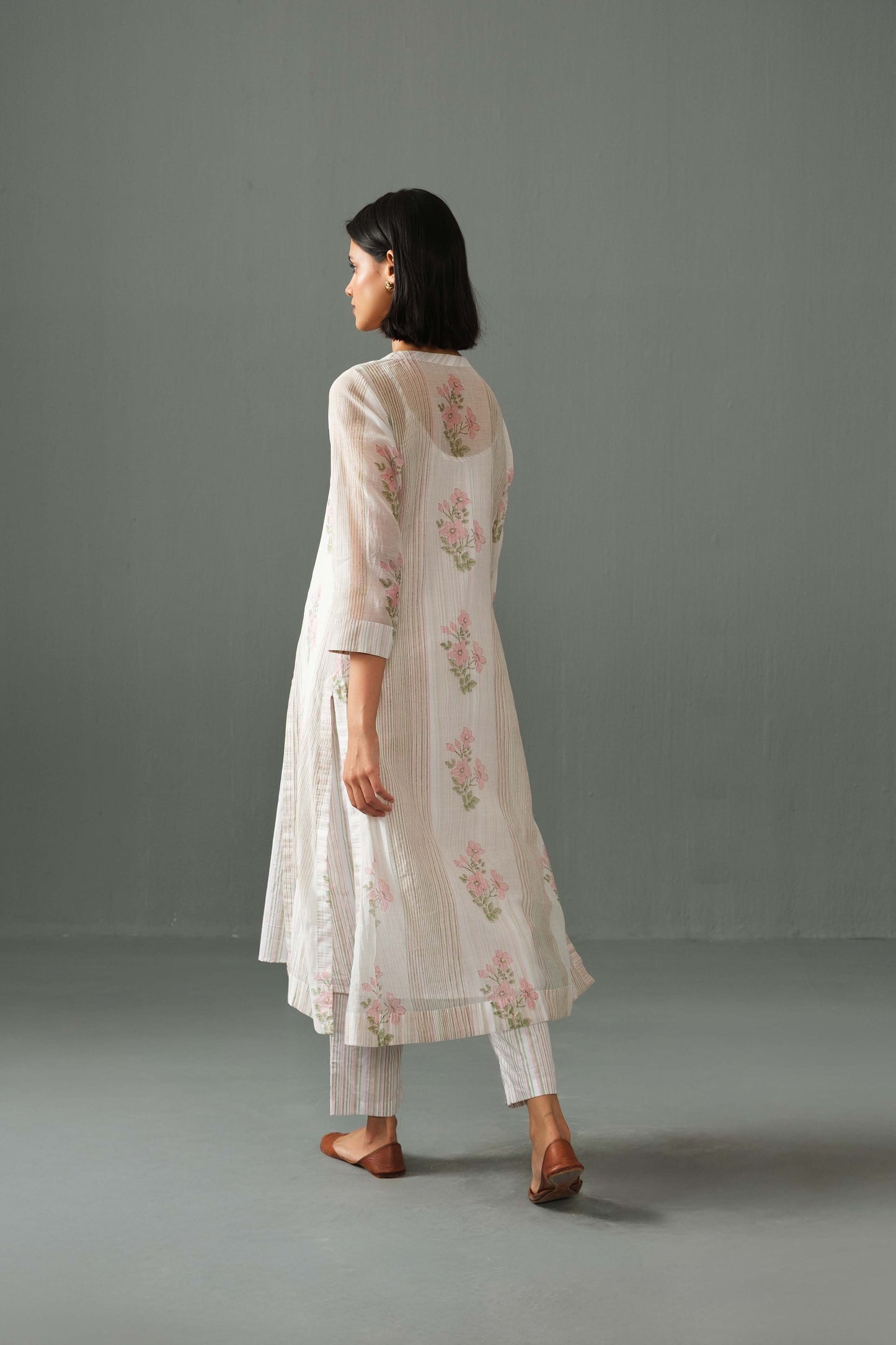 Olivia Block Print Overlay kurta set White