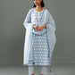 Abha block print kurta set- Blue