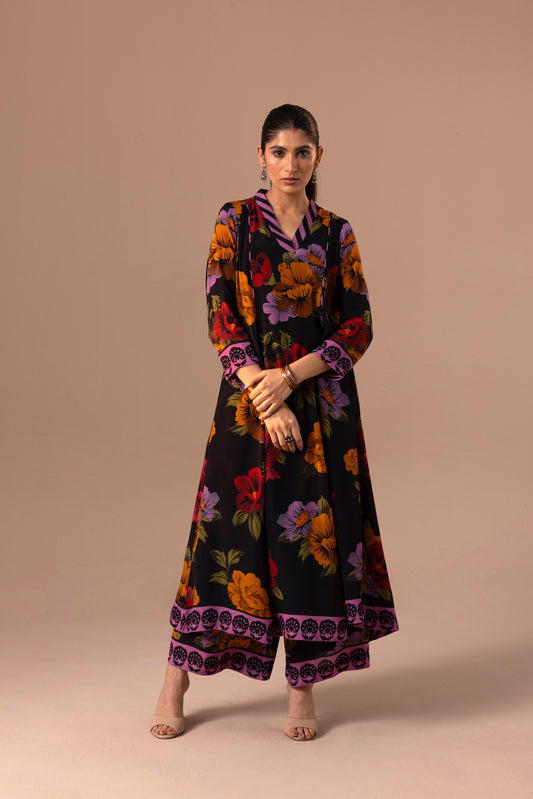 Thea Kurta Set - Black Floral