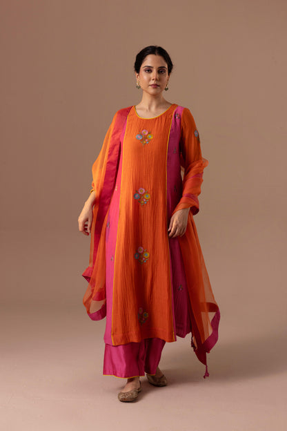 Noor Kurta Set - Orange Pink