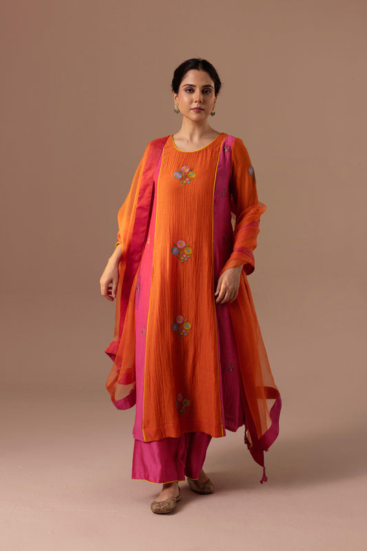 Noor Kurta Set - Orange Pink