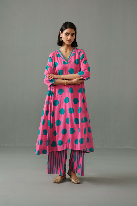 Sagarika polka dot kurta set Pink
