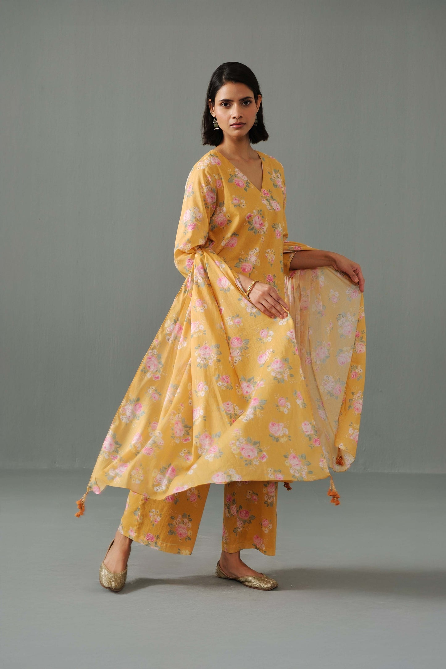 Linda Printed kurta set Mustard