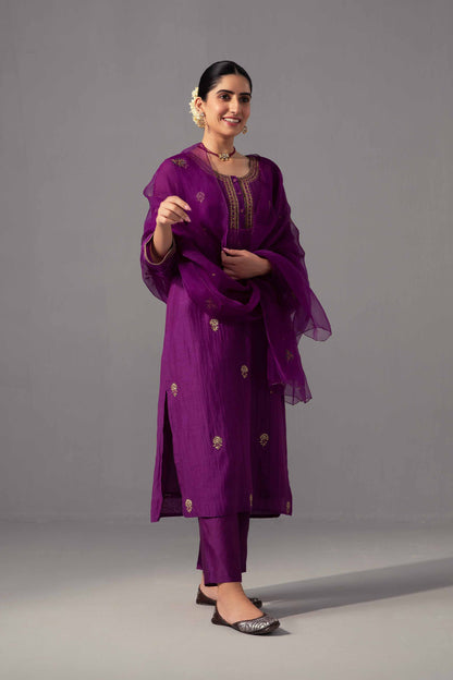 Ramya Kurta Dupatta Set Aubergine
