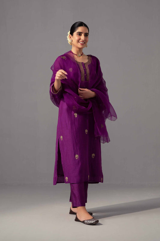 Ramya Kurta Dupatta Set Aubergine