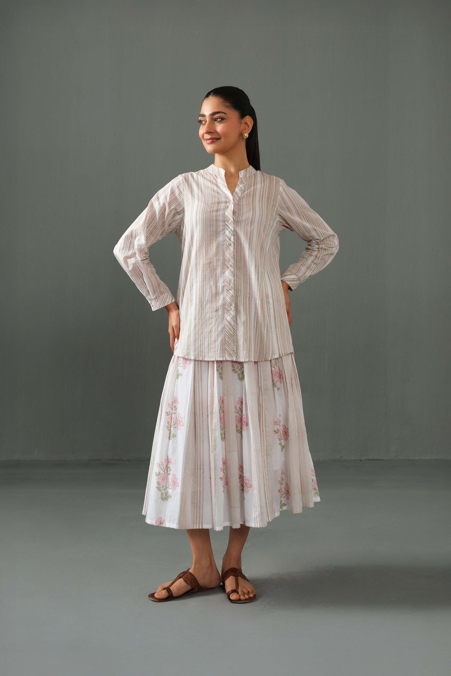 Mary Block print Co-ord set Pink Strips