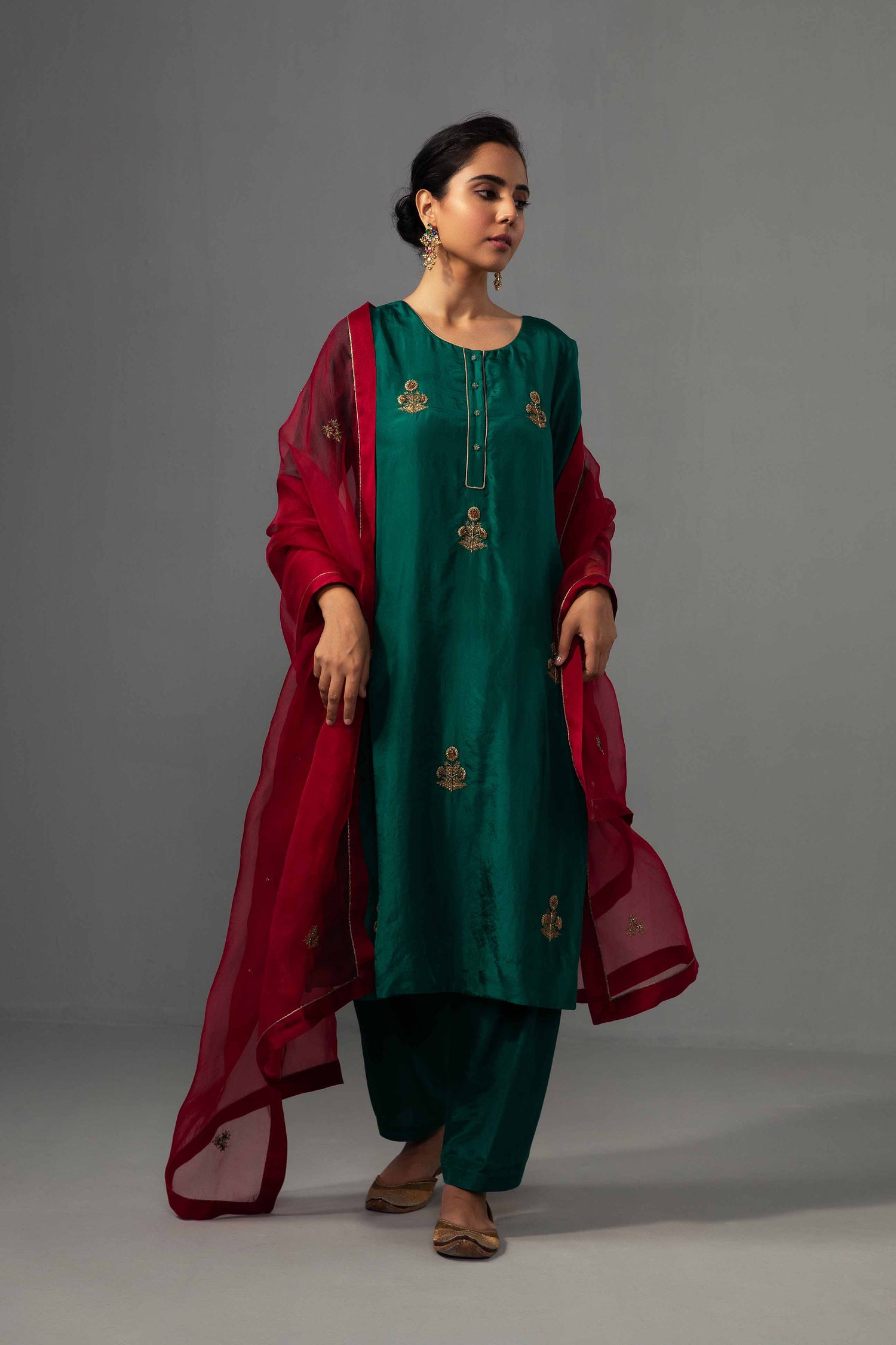 Kushi Kurta Dupatta Set Emerald Green