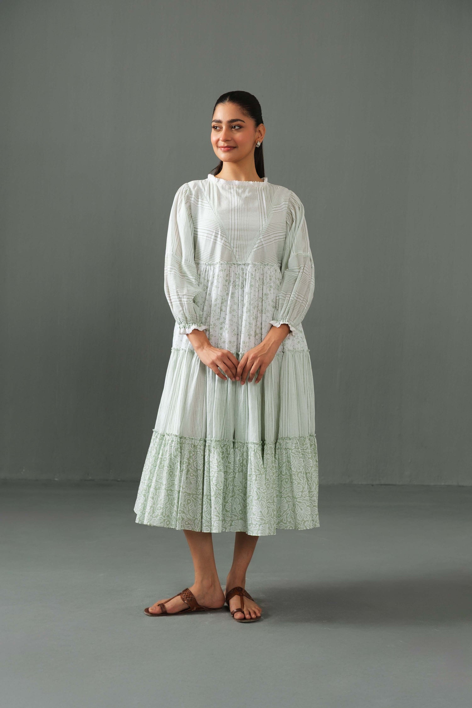 Megan Block Print Dress Green