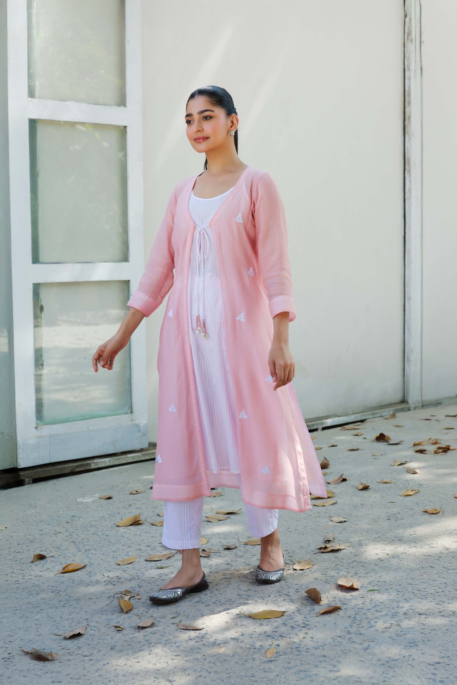Olivia overlay kurta set pink