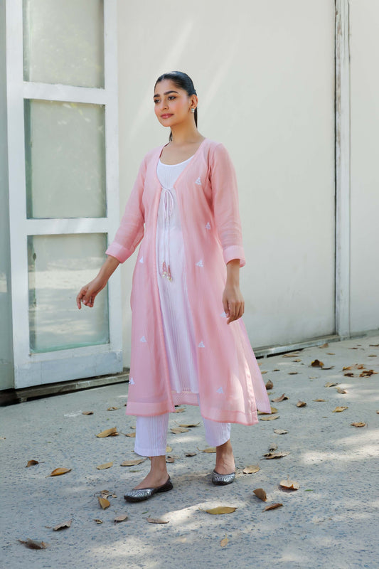 Olivia overlay kurta set pink