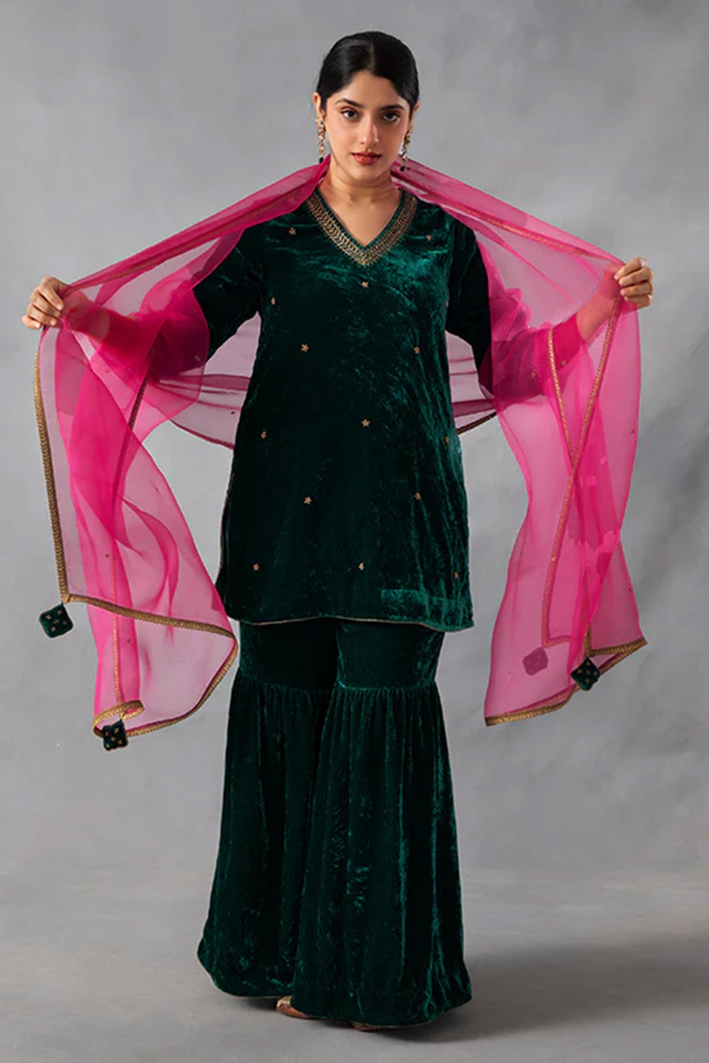 Karishma Kurta Sharara Dupatta Set Emerald Green