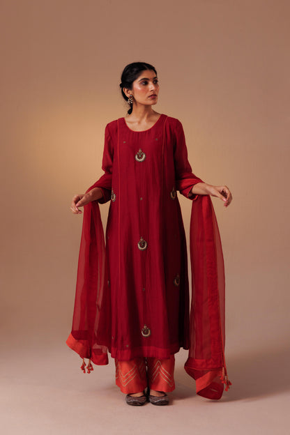 Noor Kurta Set - Red Orange
