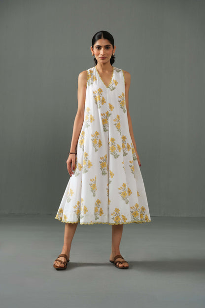 Orchid Block Print Dress Yellow