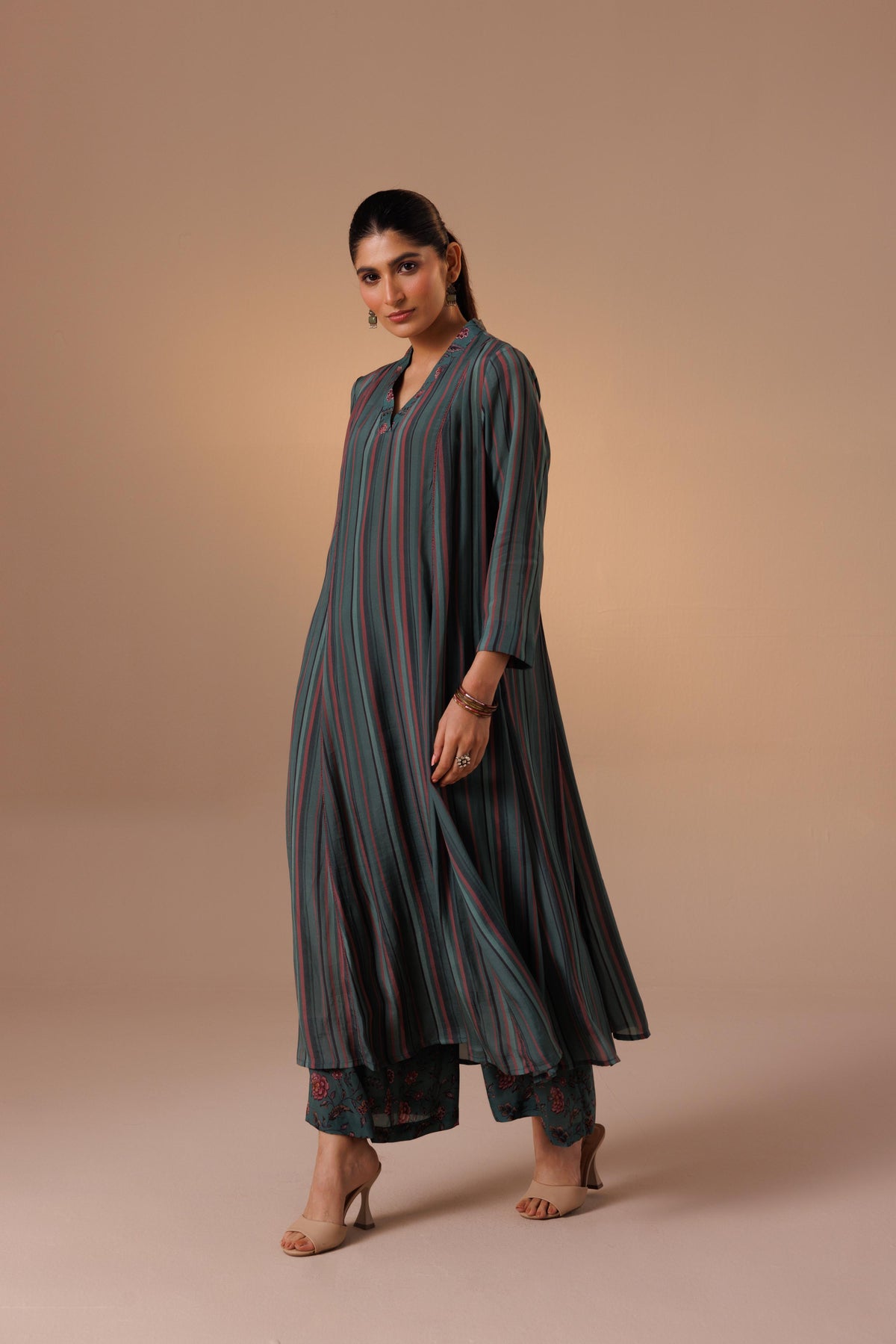 Thea Kurta Set Green Stripes