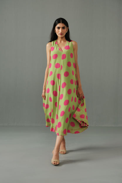 Orchid Polka Dress Green