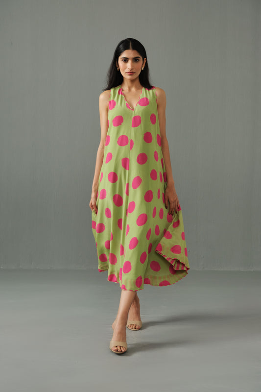 Orchid Polka Dress Green
