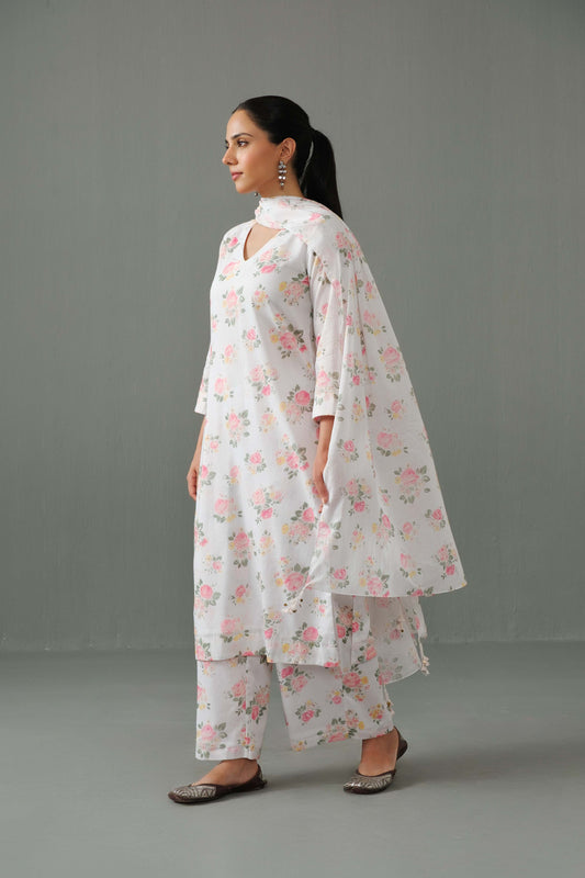 Linda Printed  kurta set White