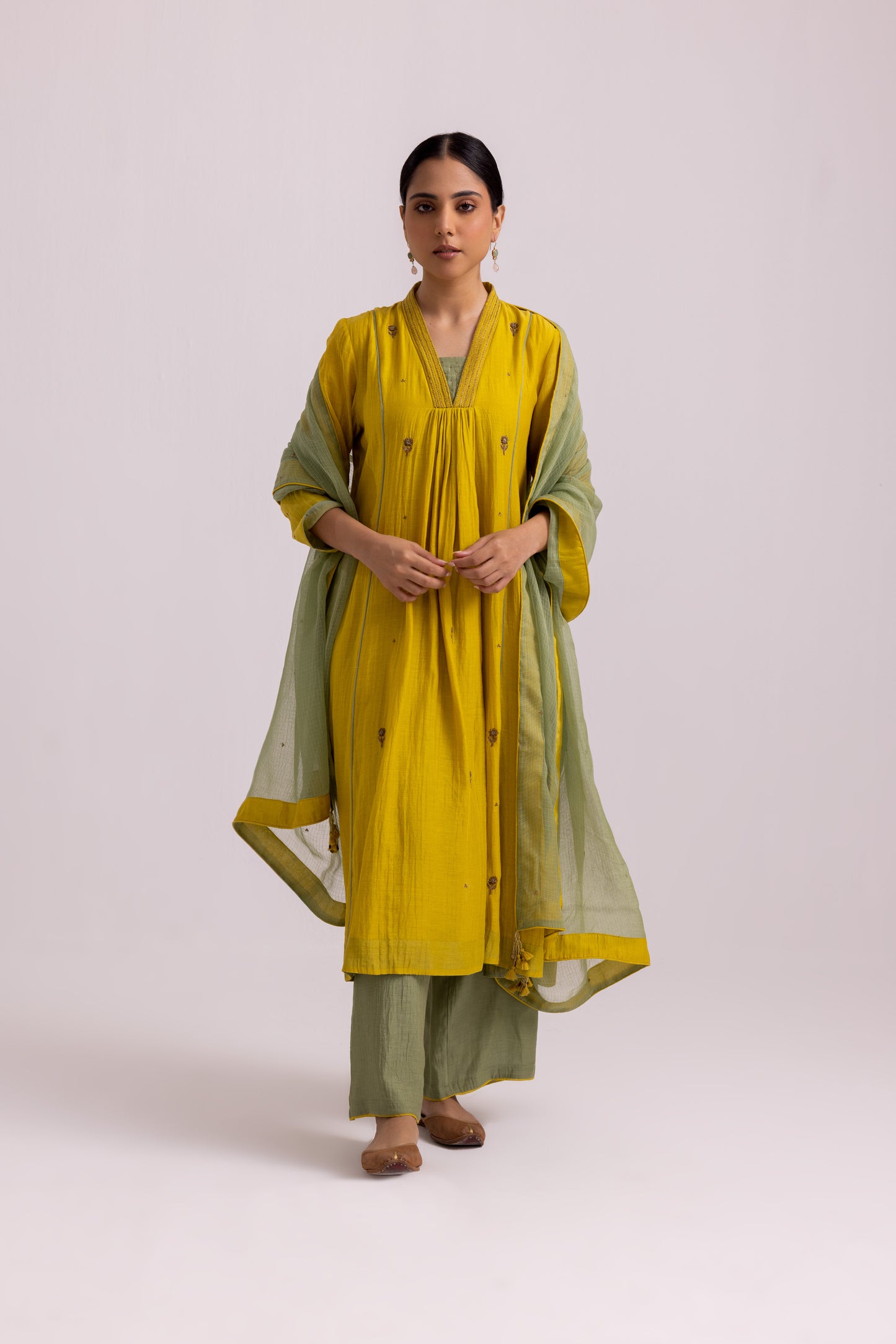 Megha Kurta Dupatta Set Lime Yellow