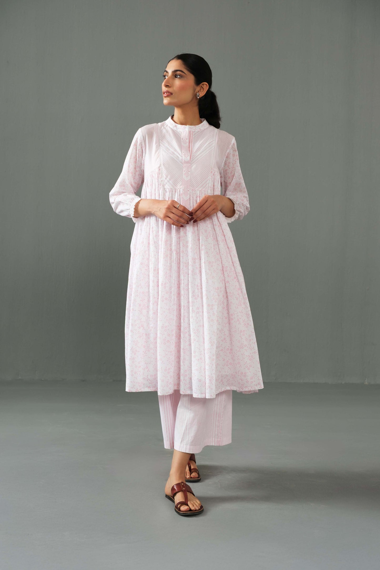 Jane block print kurta set Pink