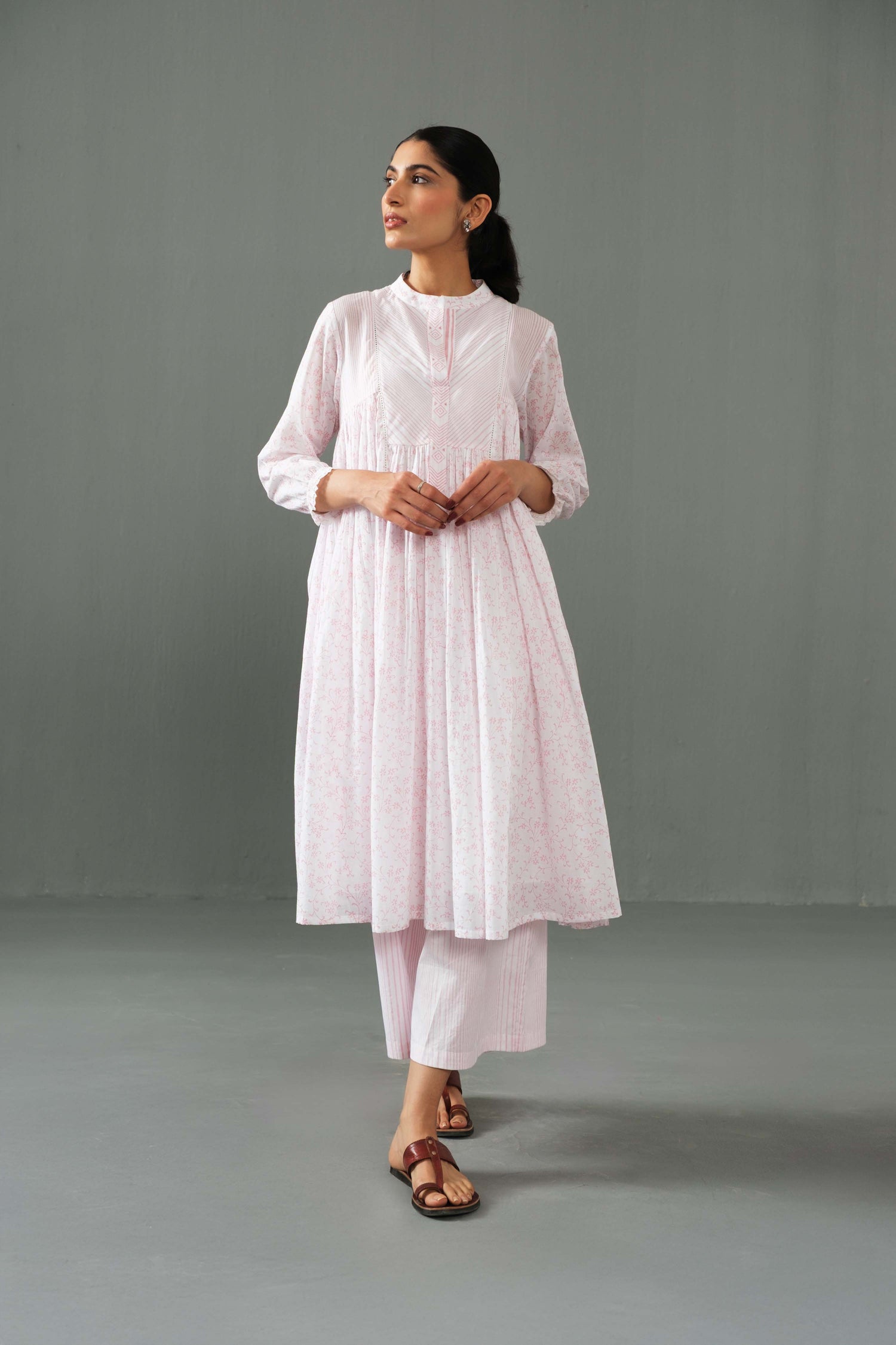 Jane block print kurta set Pink