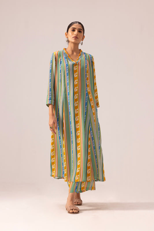 Thea Kurta Pant Set Green Strips