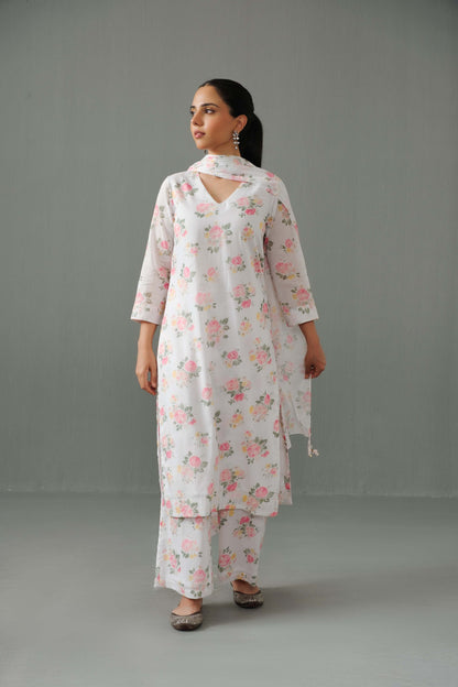 Linda Printed  kurta set White