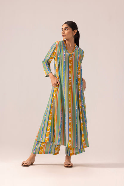 Thea Kurta Pant Set Green Strips