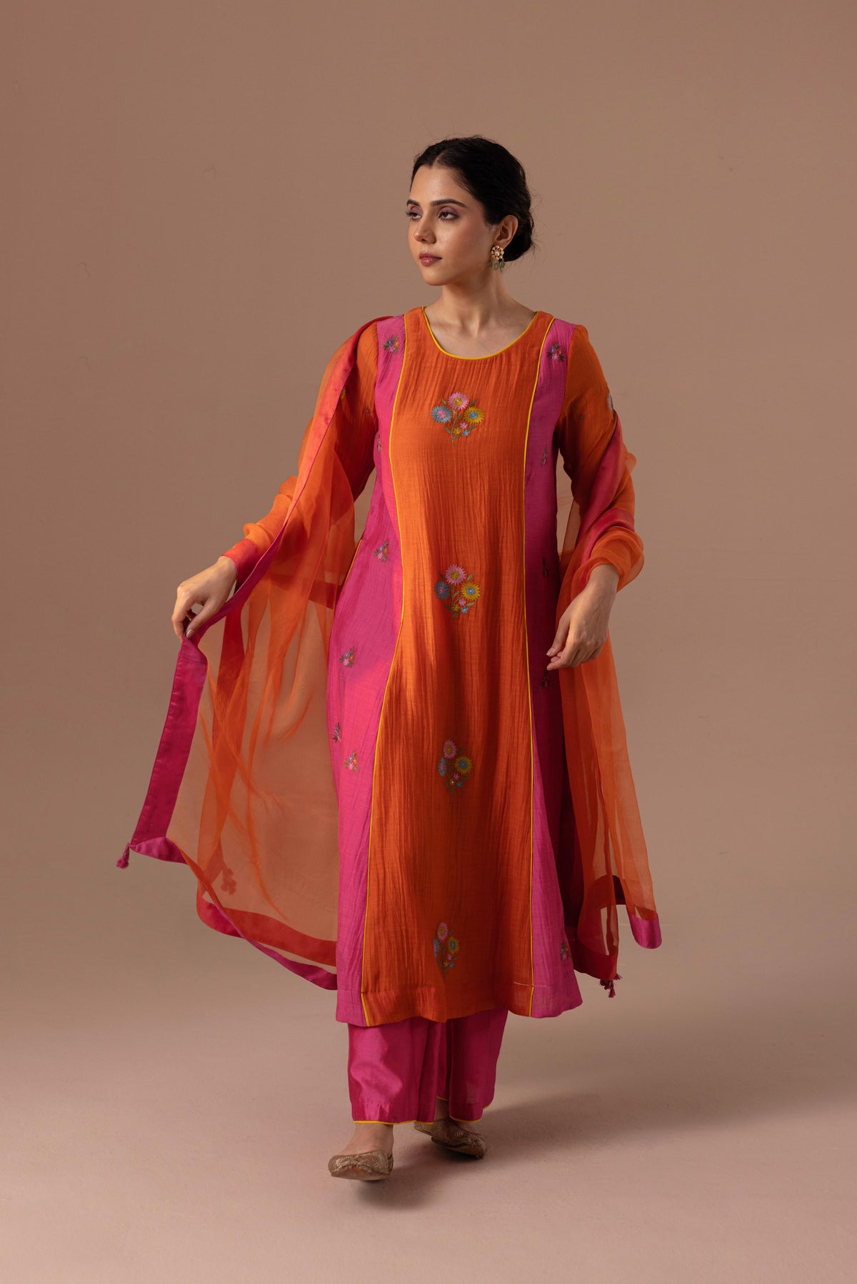 Noor Kurta Set - Orange Pink