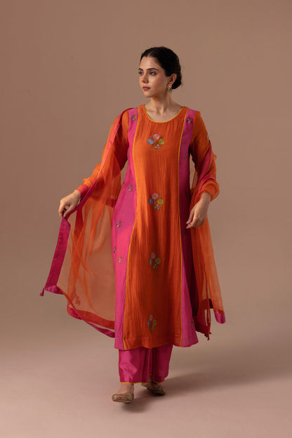 Noor Kurta Set - Orange Pink