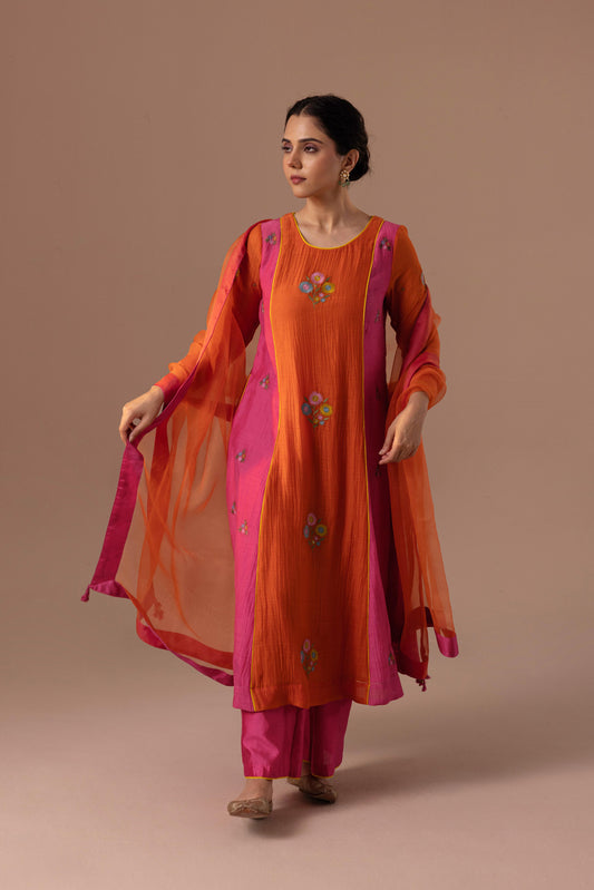 Noor Kurta Set - Orange Pink
