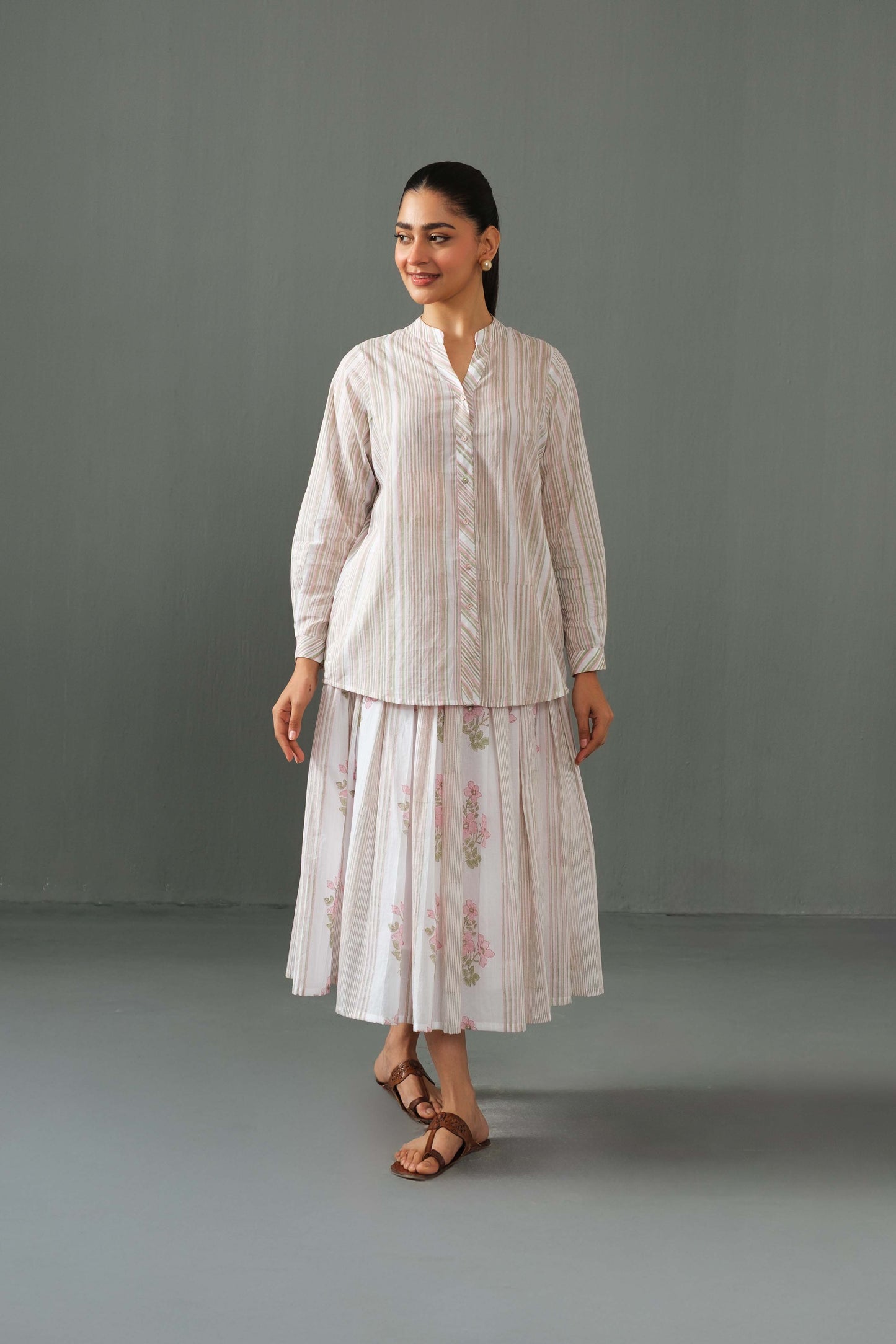 Mary Block print Co-ord set Pink Strips