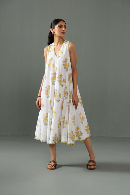 Orchid Block Print Dress Yellow