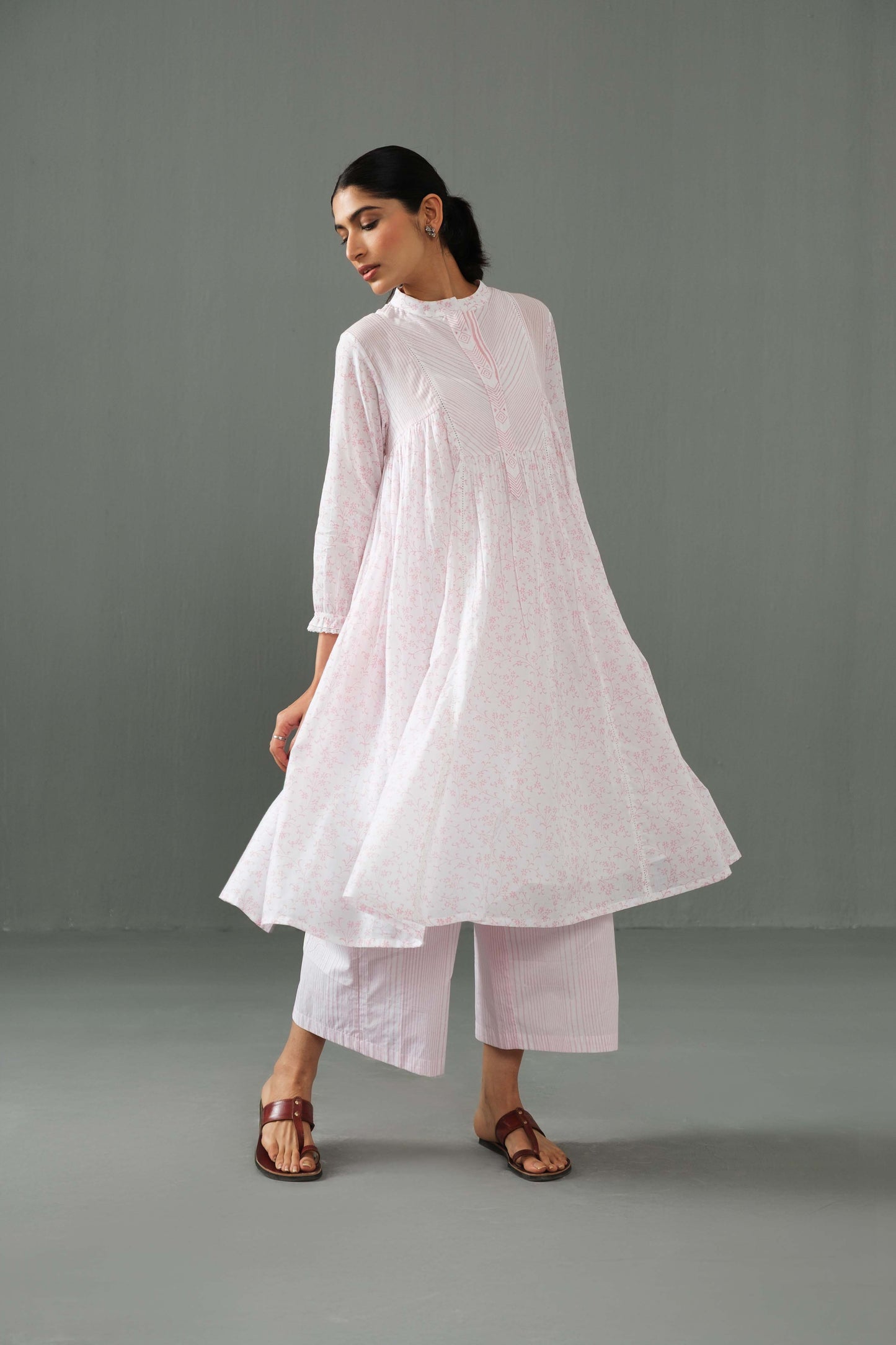 Jane block print kurta set Pink