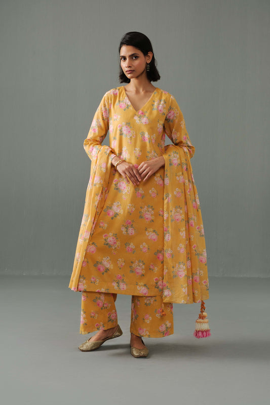 Linda Printed kurta set Mustard