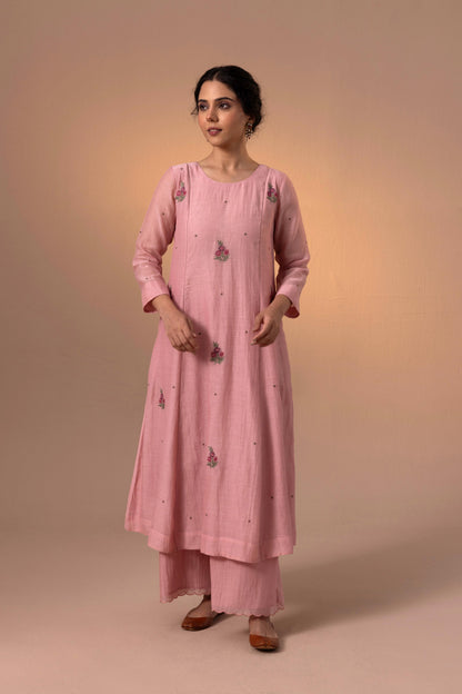 Noor Kurta Set -Dusty Pink