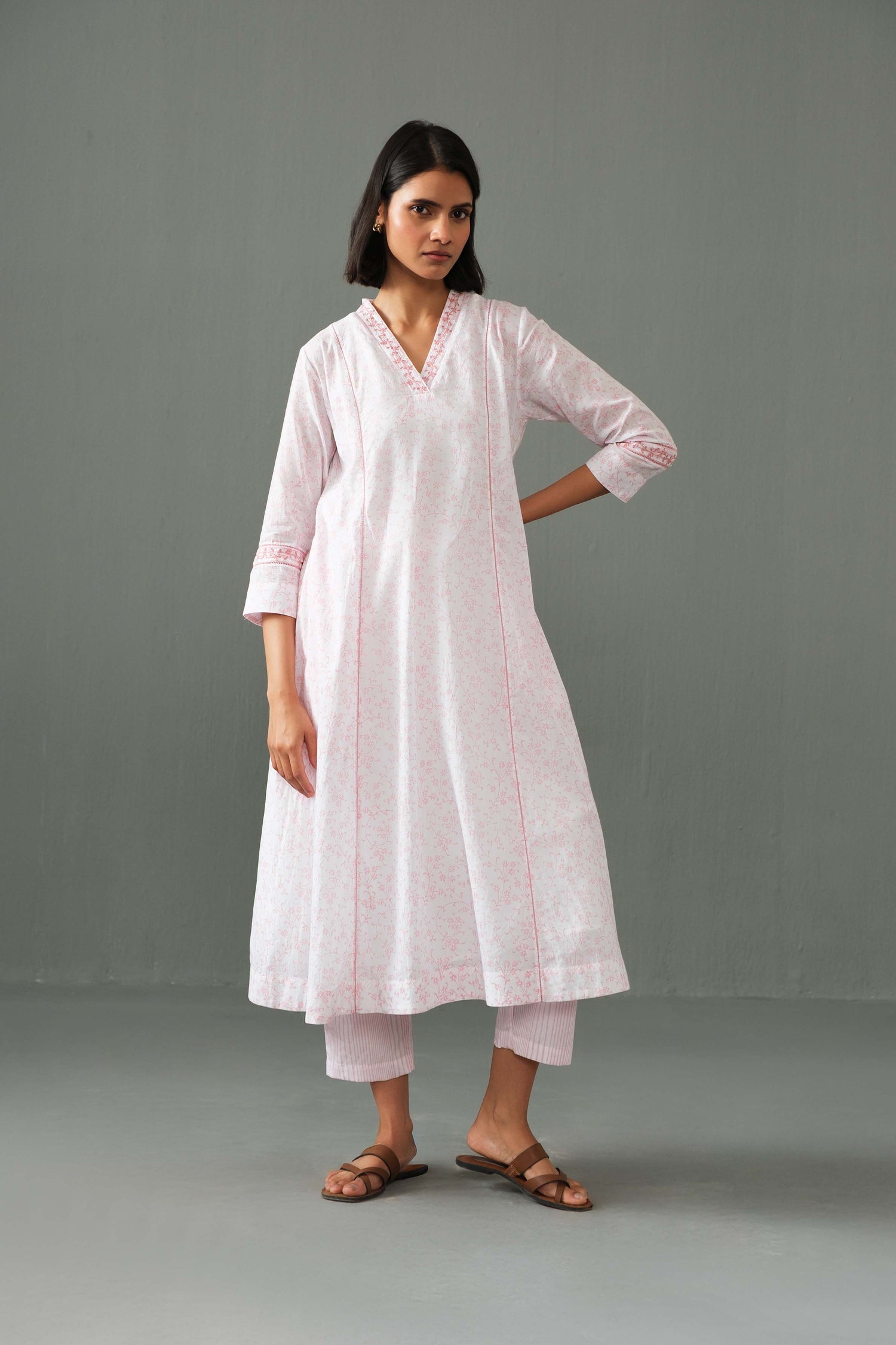Ankita block print kurta set pink