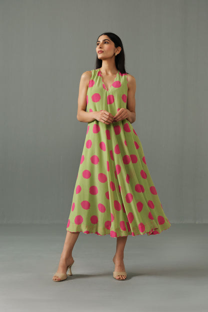 Orchid Polka Dress Green