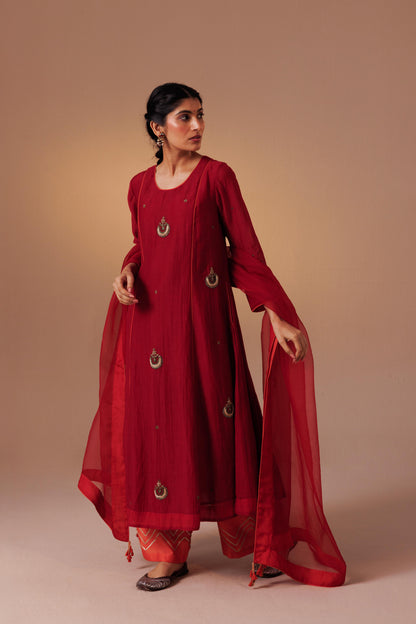 Noor Kurta Set - Red Orange