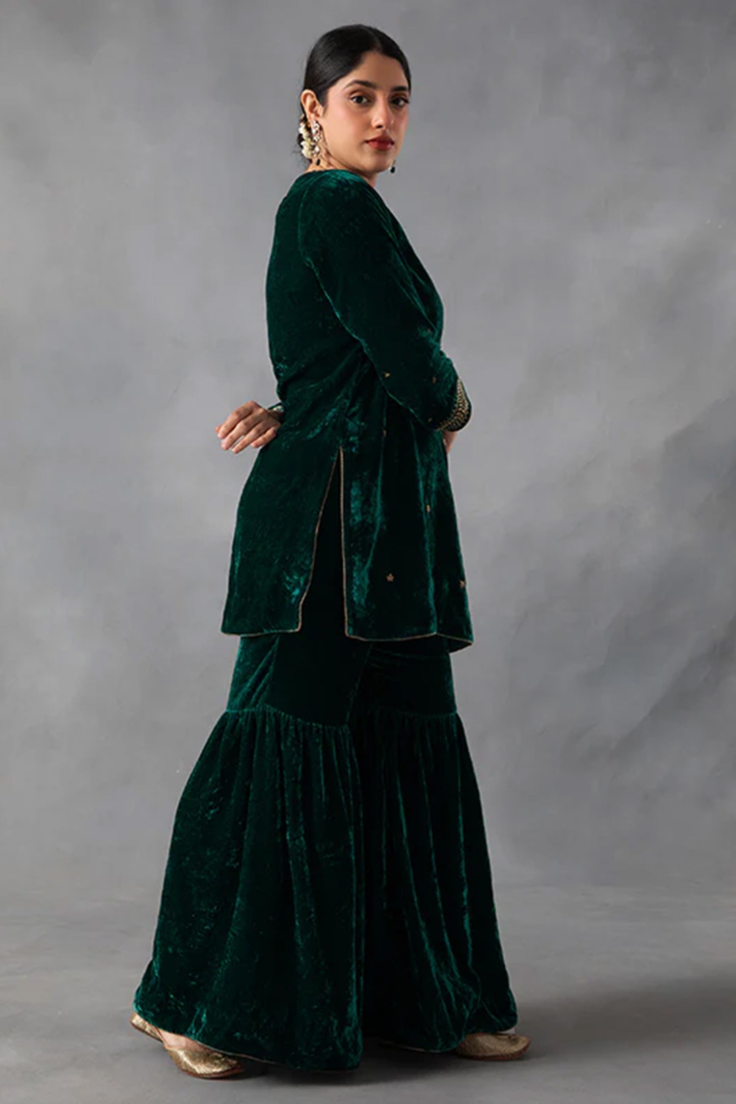 Karishma Kurta Sharara Dupatta Set Emerald Green