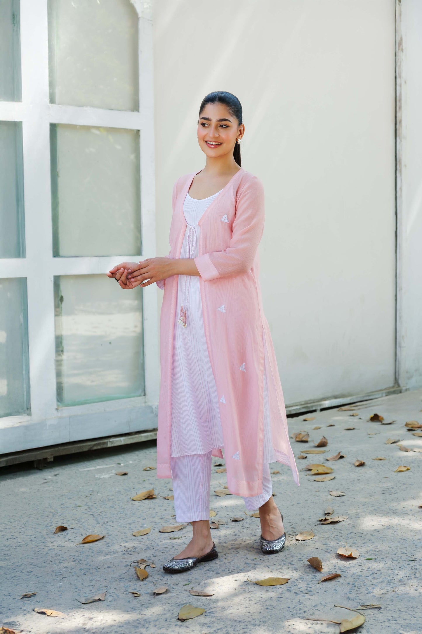 Olivia overlay kurta set pink