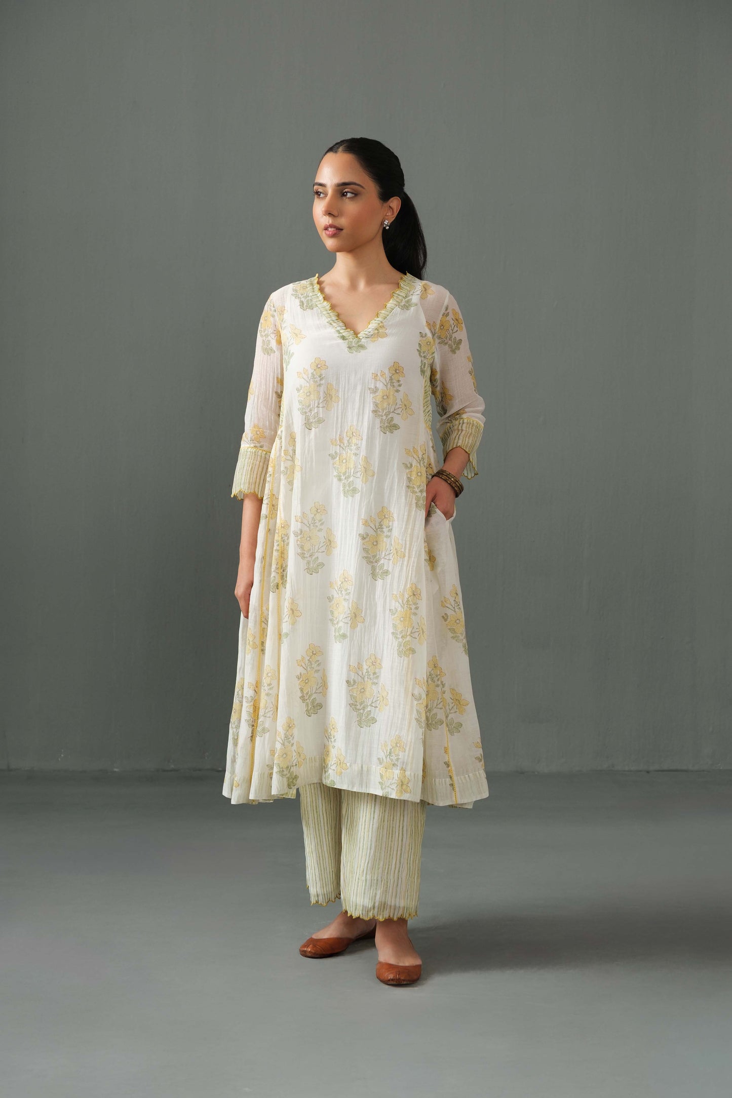 Sagarika Block Print kurta set yellow