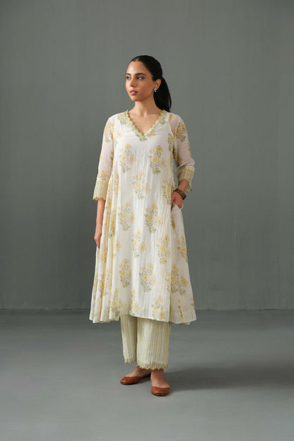 Sagarika Block Print kurta set yellow