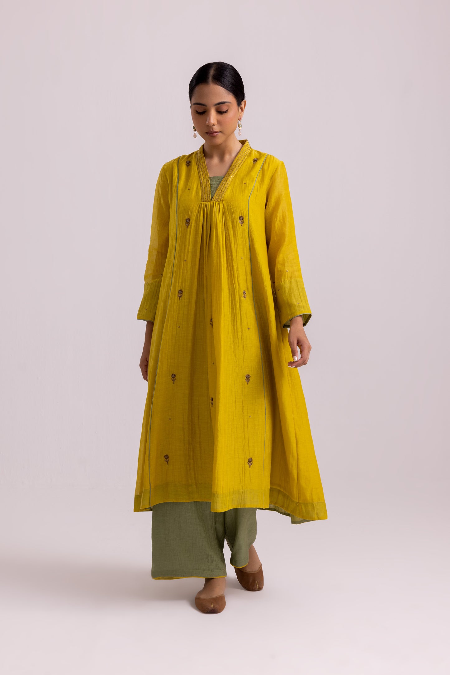 Megha Kurta Dupatta Set Lime Yellow