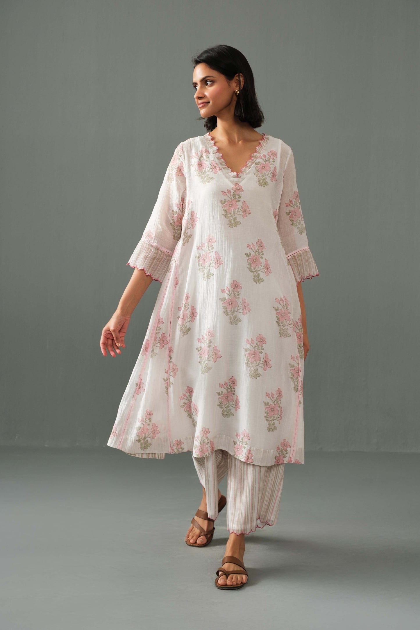 Sagarika Block Print kurta set Pink