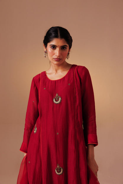 Noor Kurta Set - Red Orange
