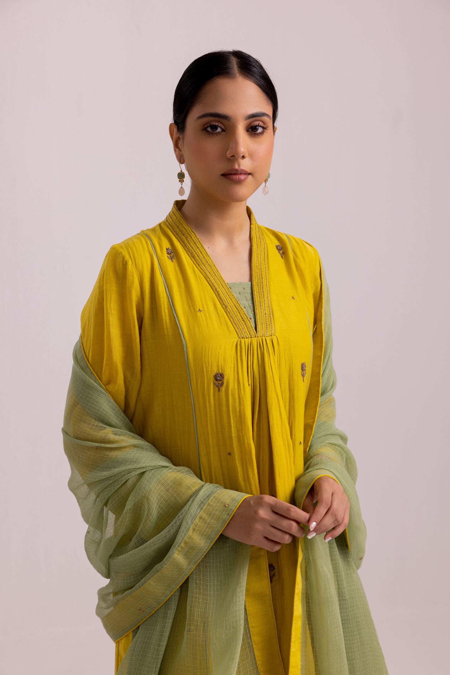 Megha Kurta Dupatta Set Lime Yellow